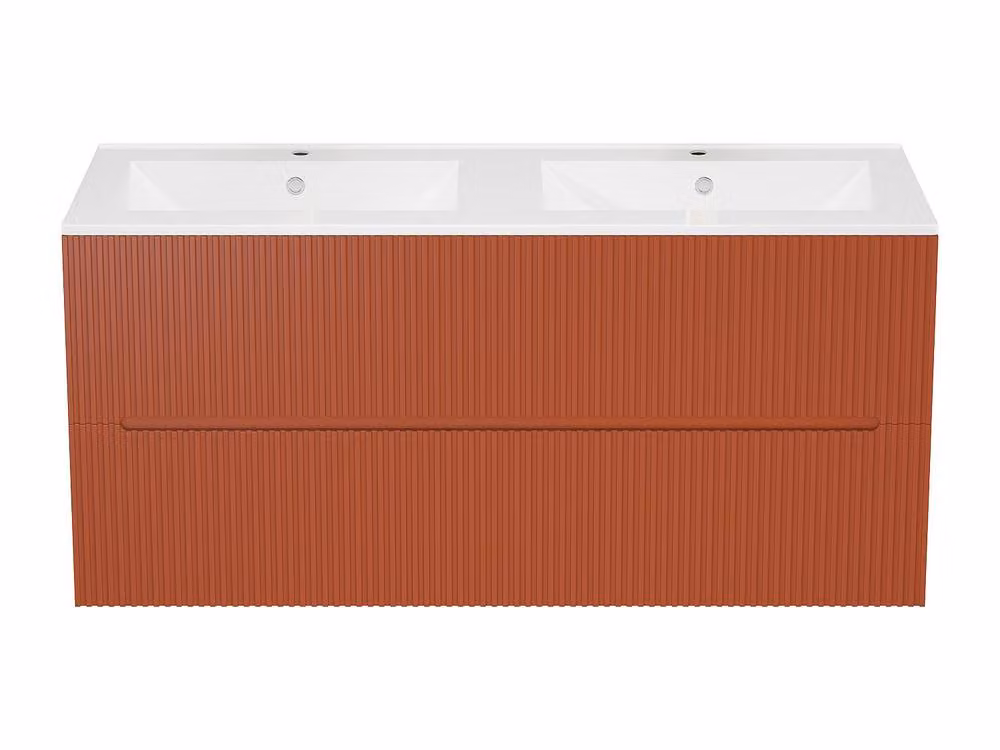 Vente-unique Wall-Hung Bathroom Vanity Unit with Inset Ceramic Basin in Ribbed Terracotta, W: 120 cm, D: 45.5 cm, H: 55 cm – 2