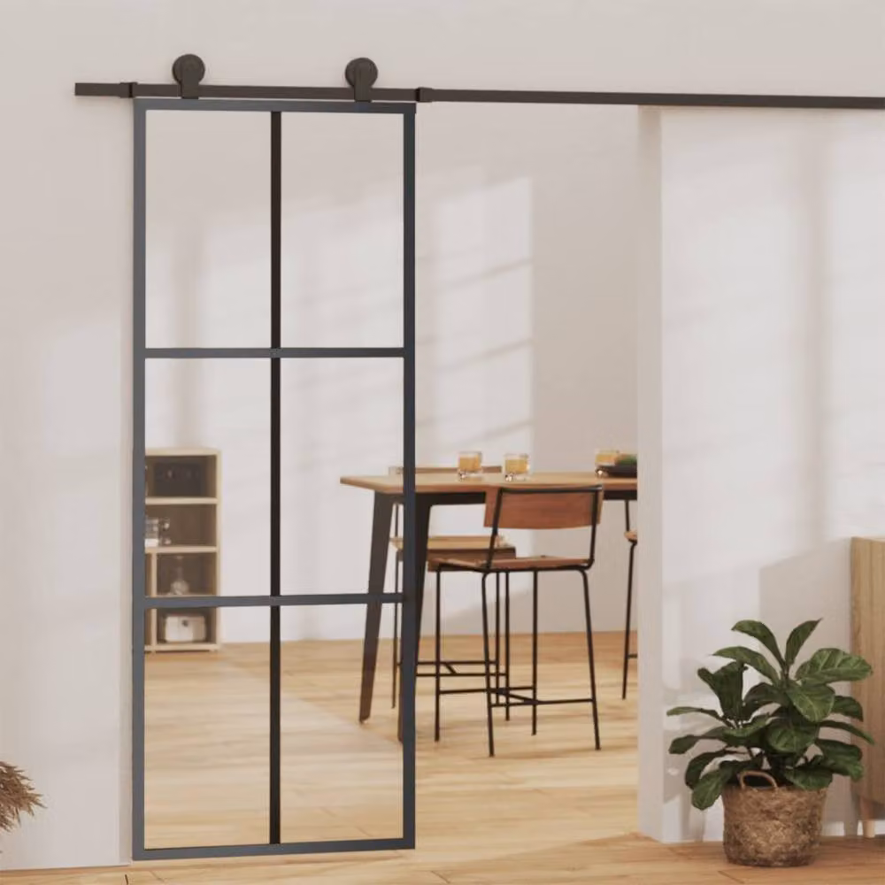 Berkfield Home Sliding Door with Hardware Set in Black, ESG Glass and Aluminium, W: 76 cm, H: 205 cm – 2