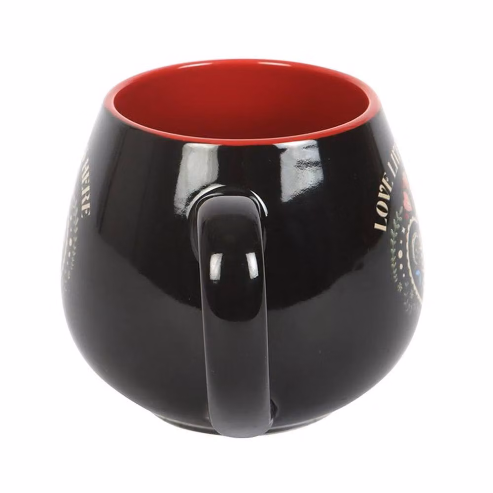 Uniqueful Love Lives Here Folk Heart Rounded Ceramic Mug in Black, 550ml – 3