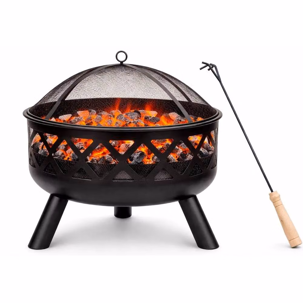 Kelvenix Portable Charcoal Fire Pit BBQ with Mesh Lid and Stainless Steel Fire Bowl, Black, Diameter: 60 cm – 2