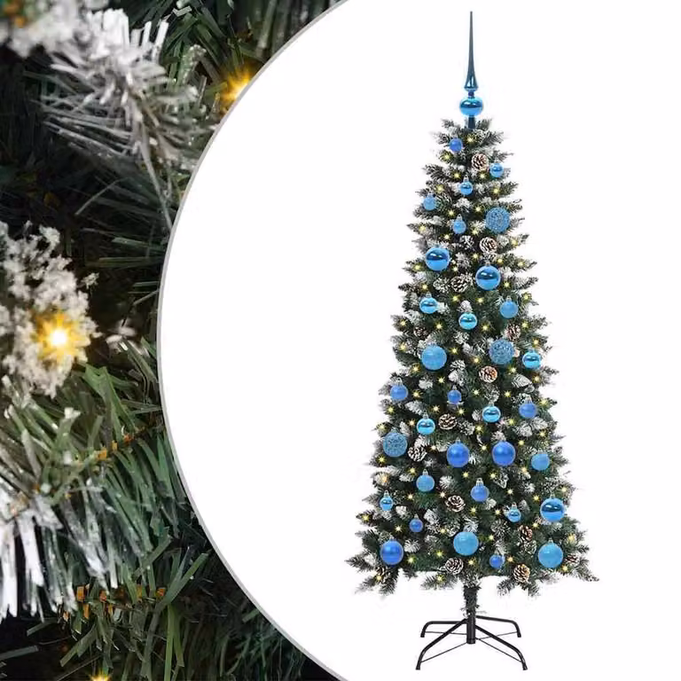 Berkfield Home Artificial Christmas Tree with 150 LEDs, Green, H x W x D: 150 x 66 x 66 cm