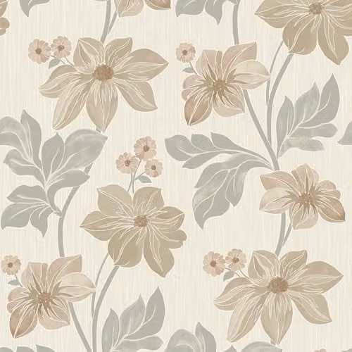 Grandeco Clametis Trail Textured Botanical Floral Vinyl Wallpaper, Green, Red and Yellow – 1