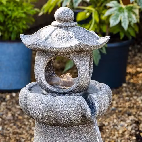 Garden Gear Serenity Cascading Pagoda Water Feature in Grey, Polyresin Outdoor Zen Garden Fountain with LED Lights, Height: 66 cm – 7