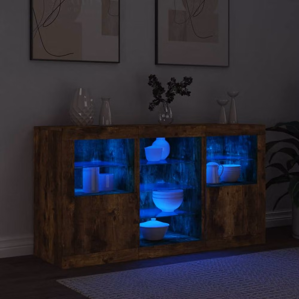 Berkfield Home Modern Sideboard with Integrated LED Lights in Smoked Oak Brown, W/D/H: 123 x 37 x 67 cm – 4