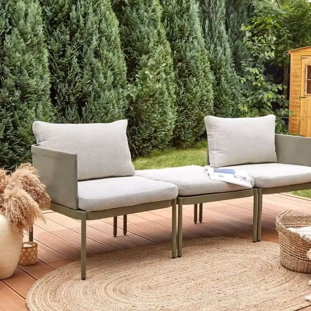 Wyld and Coco Veranda Convertible Garden Sofa Set in Green Powder Coated Aluminium with Cushions