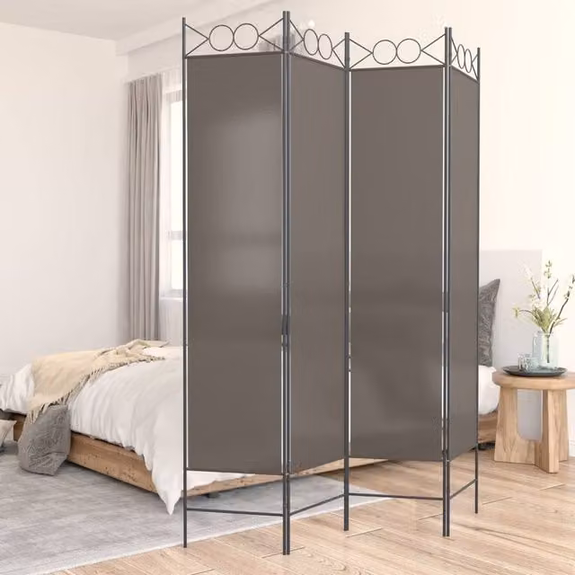 Berkfield Home 4-Panel Fabric Room Divider in Anthracite and Black, W: 160 cm, H: 220 cm – 1