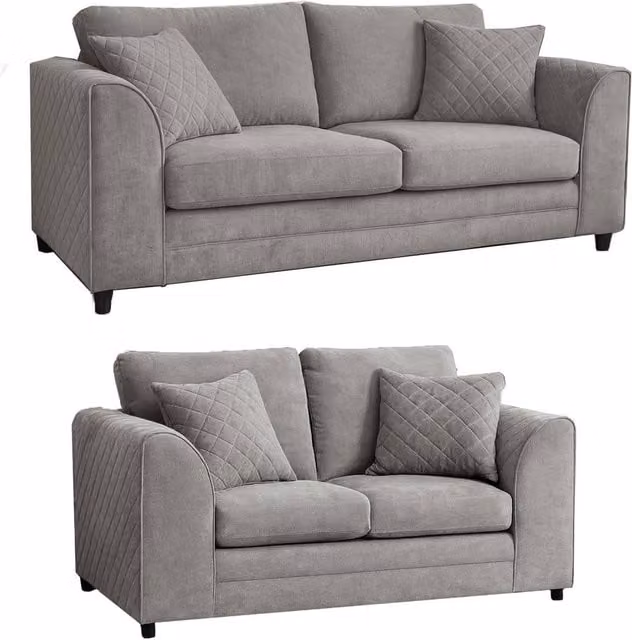 Furnishings For Less UK Quilted Chenille Fabric Sofa Set 3 and 2 Seater with Scatter Back in Grey – 1