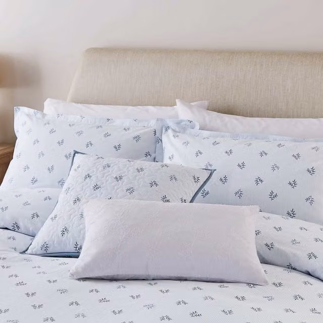 Murmur Thalia Blue Floral Cotton Percale Duvet Cover and Pillowcase Set, W/D/H: 90 x 200 cm
