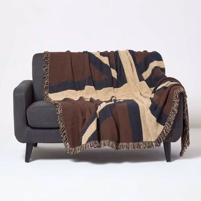 Homescapes Blue Cotton Jacquard Throw, W: 150 cm