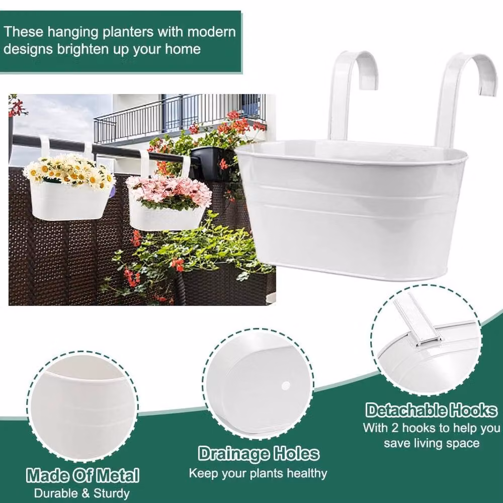 FLAVORA Set of 4 Multicolour Oval Metal Hanging Planter Baskets for Garden and Indoor Plants – 3