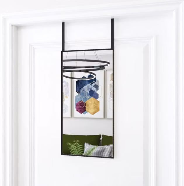 Berkfield Home Black Rectangular Hanging Door Mirror with Glass and Metal Frame W: 30 cm, H: 60 cm