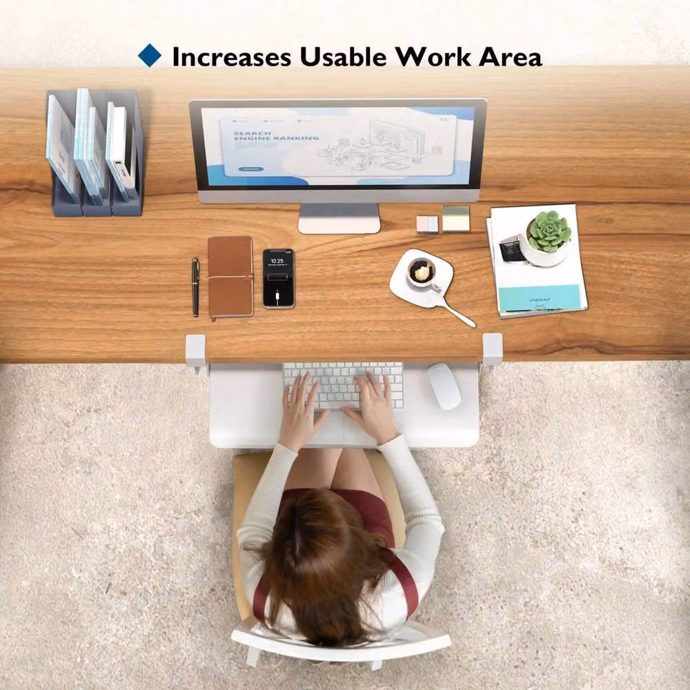 SPETLEK Under Desk Keyboard Tray, White, W: 65 cm, D: 30 cm – 2