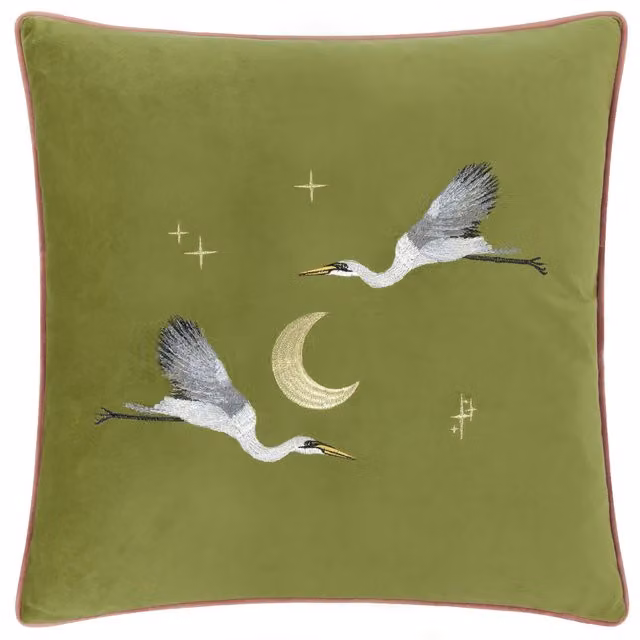 Make It A Home Moonlit Flight Embroidered Velvet Cushion Cover in Green