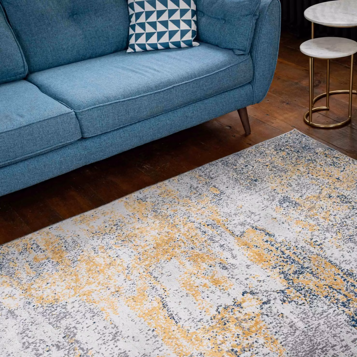 Loomed Yellow Abstract Modern Machine Woven Area Rug Runner for Living Room or Bedroom, W/D/H: 80 x 150 cm – 3