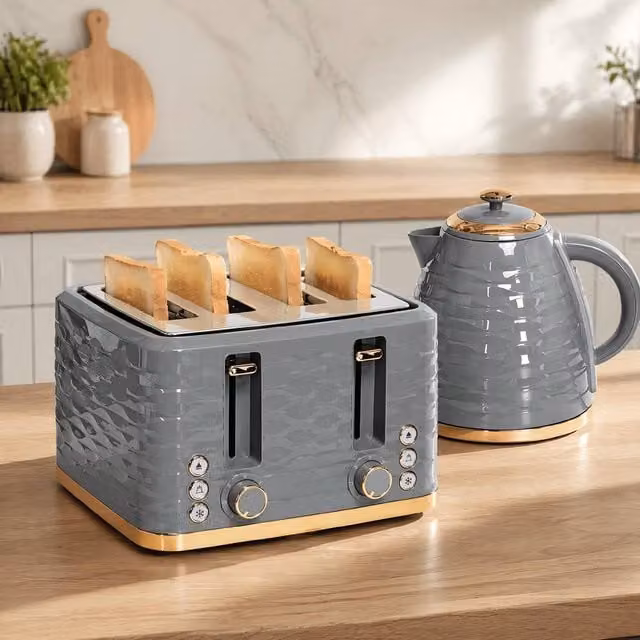 STILVORA Kettle and 4 Slice Toaster Set in Grey, 1.7 l