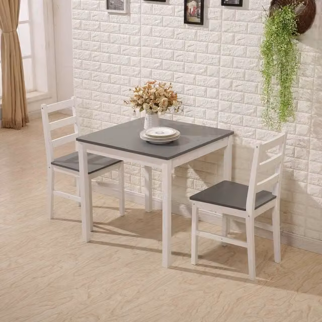 Westwood Grey Pine Wood Square Dining Table and 2 Chairs Set