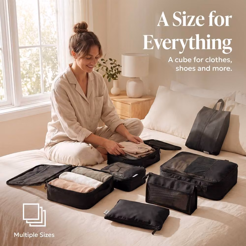 Lugg 8 Set Compression Packing Cubes Suitcase Organiser Set in Black – 3