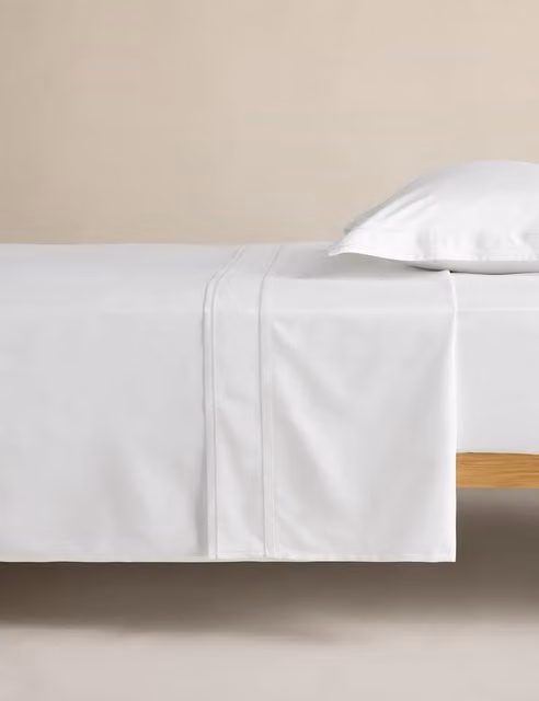 M&S Egyptian Cotton 1000 Thread Count Plain Flat Sheet, White, W: 180 cm, L: 200 cm