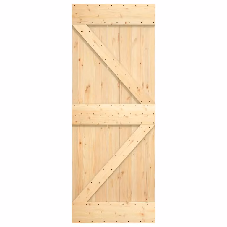 Berkfield Home Modern Sliding Door with Hardware Set, Solid Wood Pine, Brown, W: 85 cm, H: 210 cm