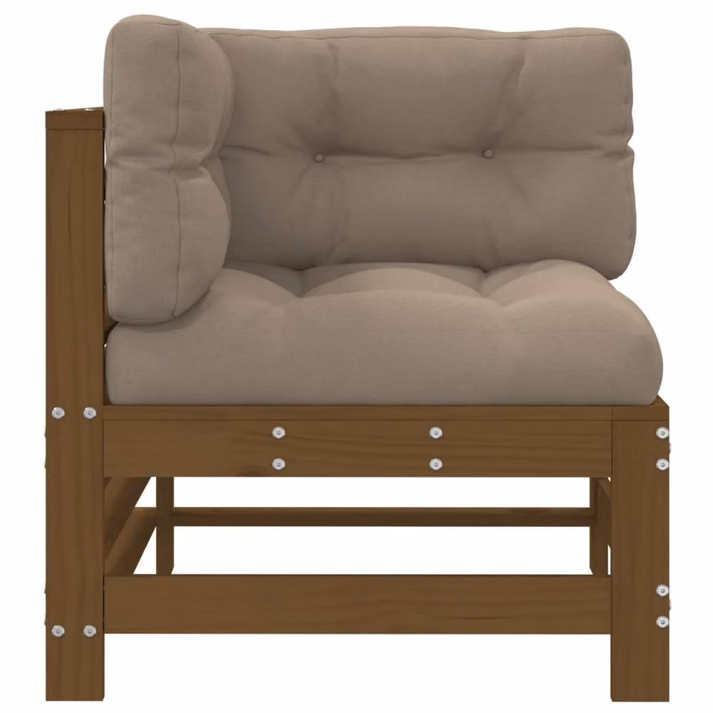 Berkfield Home Beautiful L-Shape Corner Garden Sofa Set in Honey Brown with Cushions and Solid Pine Wood Frame – 4