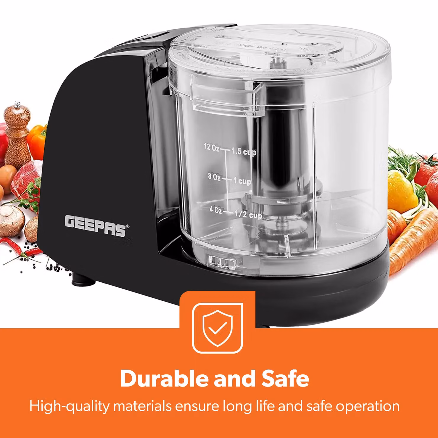 Geepas 200W Electric Vegetable Chopper with Stainless Steel Blades in Black – 4