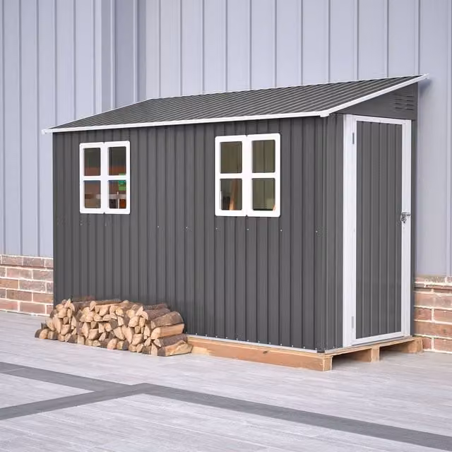 BIRCHTREE Grey Galvanised Steel Lean-To Pent Garden Shed with Single Door and Window