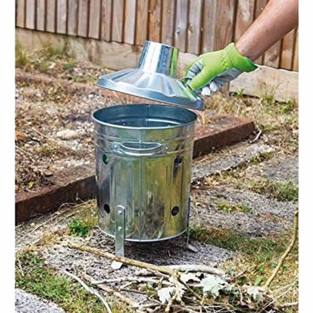 Kelvenix Silver Metal Garden Rubbish Fire Bin with Flip Lid – 2