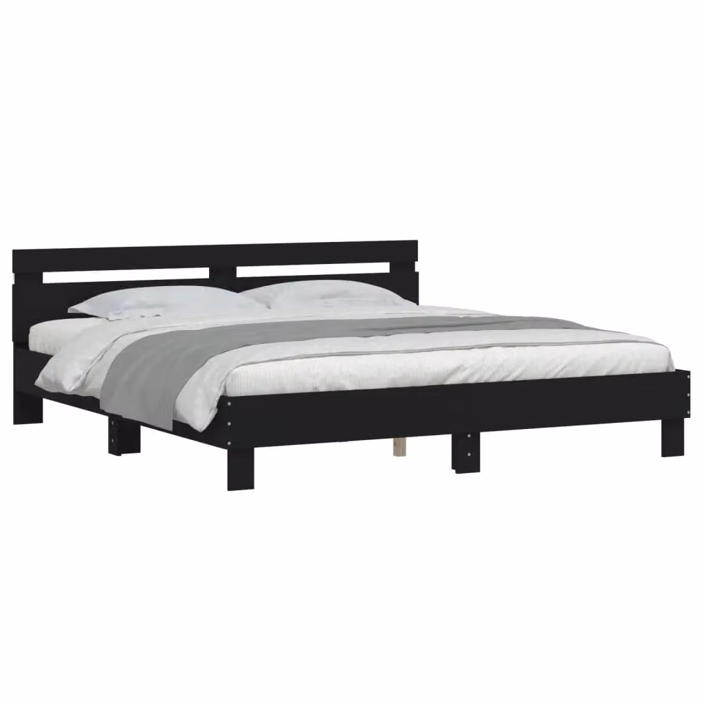 Berkfield Home Super King Bed Frame in Black with LED Under-Bed Lighting and USB Charging Ports, W: 180 cm, D: 200 cm – 4