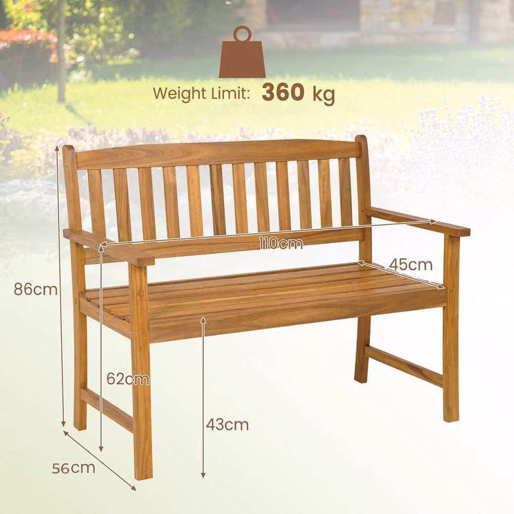 KORVIXA Acacia Wood 2-Person Outdoor Bench in Brown, Width: 100 cm – 2