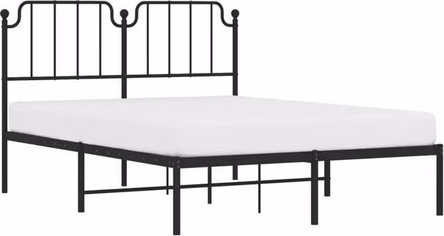 Berkfield Home Metal Bed Frame with Headboard in Black, W/D/H: 140 x 190 x 102 cm