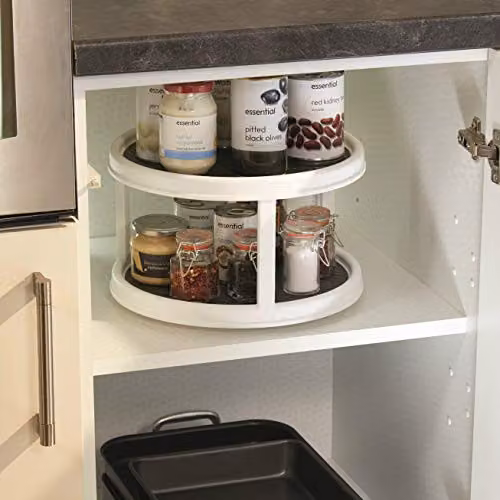 Copco Basics 2-Tier Plastic Lazy Susan Kitchen Organiser, White/Grey, Diameter: 30 cm – 3