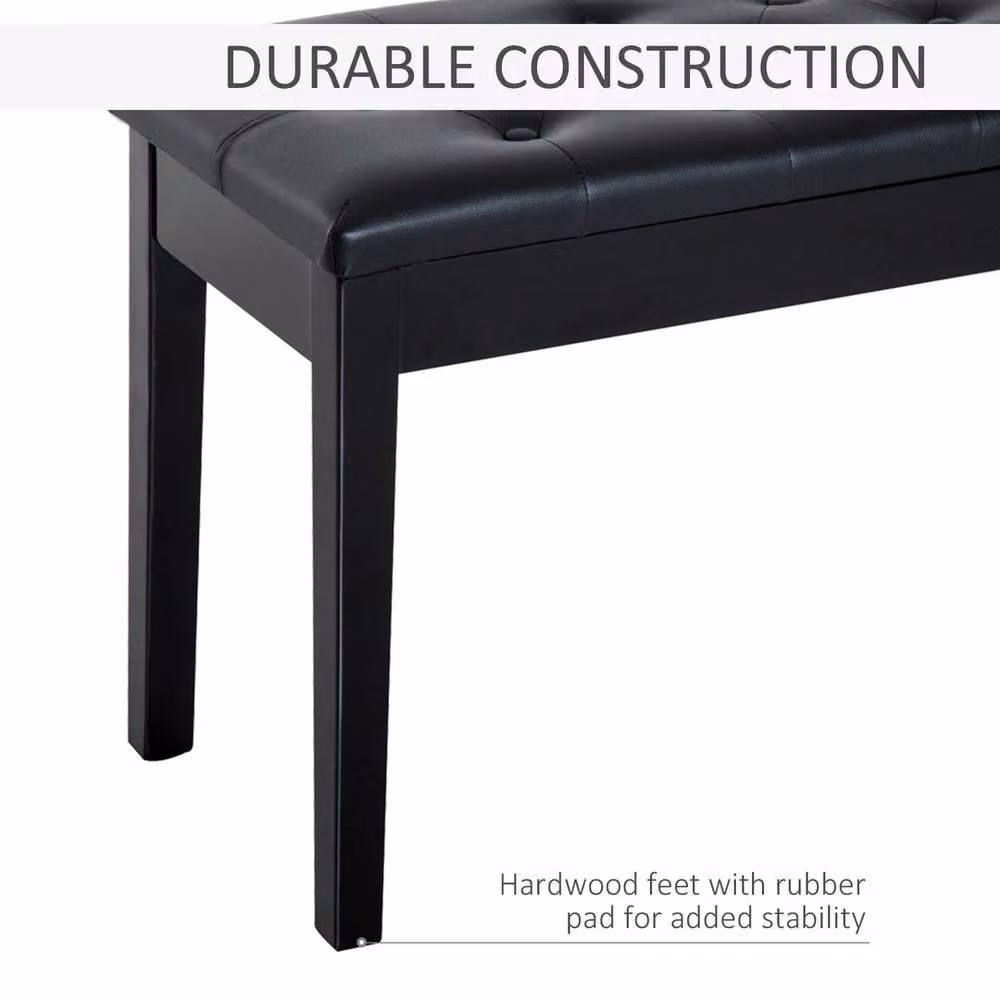 NESTLUNE Classic Piano Bench with Padded Synthetic Leather Seat in Black, W/D/H: 100 x 100 x 50 cm – 3