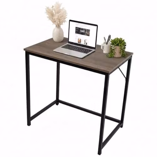 Direct Online Houseware Sturdy Office Desk with Light Brown Wood Top and Black Metal Frame, W: 80 cm, D: 50 cm, H: 76 cm
