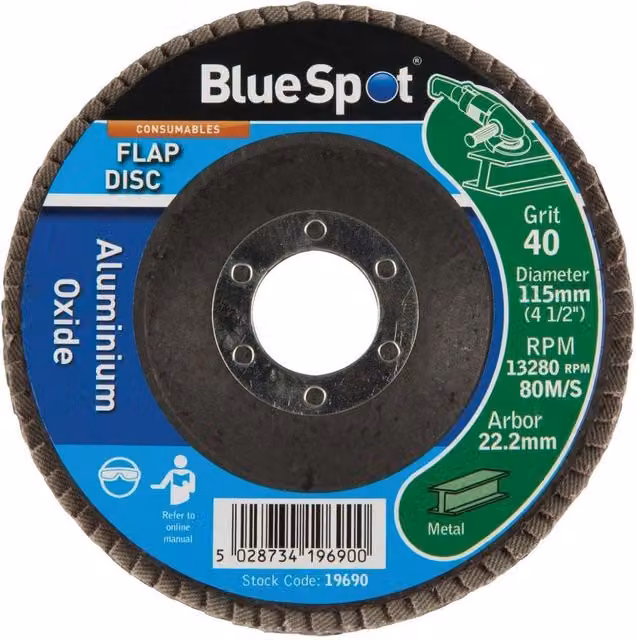 Bluespot Tools Universal Multicolour Sanding Flap Disc for Angle Grinders, Diameter: 115 mm, Bore: 22.2 mm – 1
