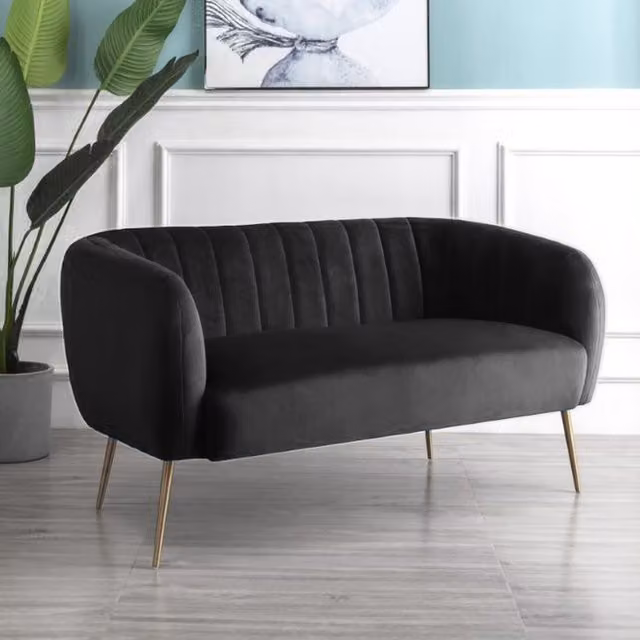 Artemis Home Matilda 2 Seat Sofa in Black Velvet Fabric