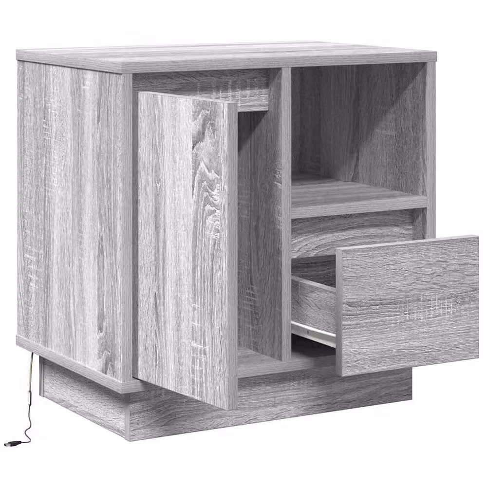 Berkfield Home Set of 2 Grey Sonoma Bedside Cabinets with Integrated LED Lighting, W: 50 cm, D: 34 cm, H: 50 cm – 3