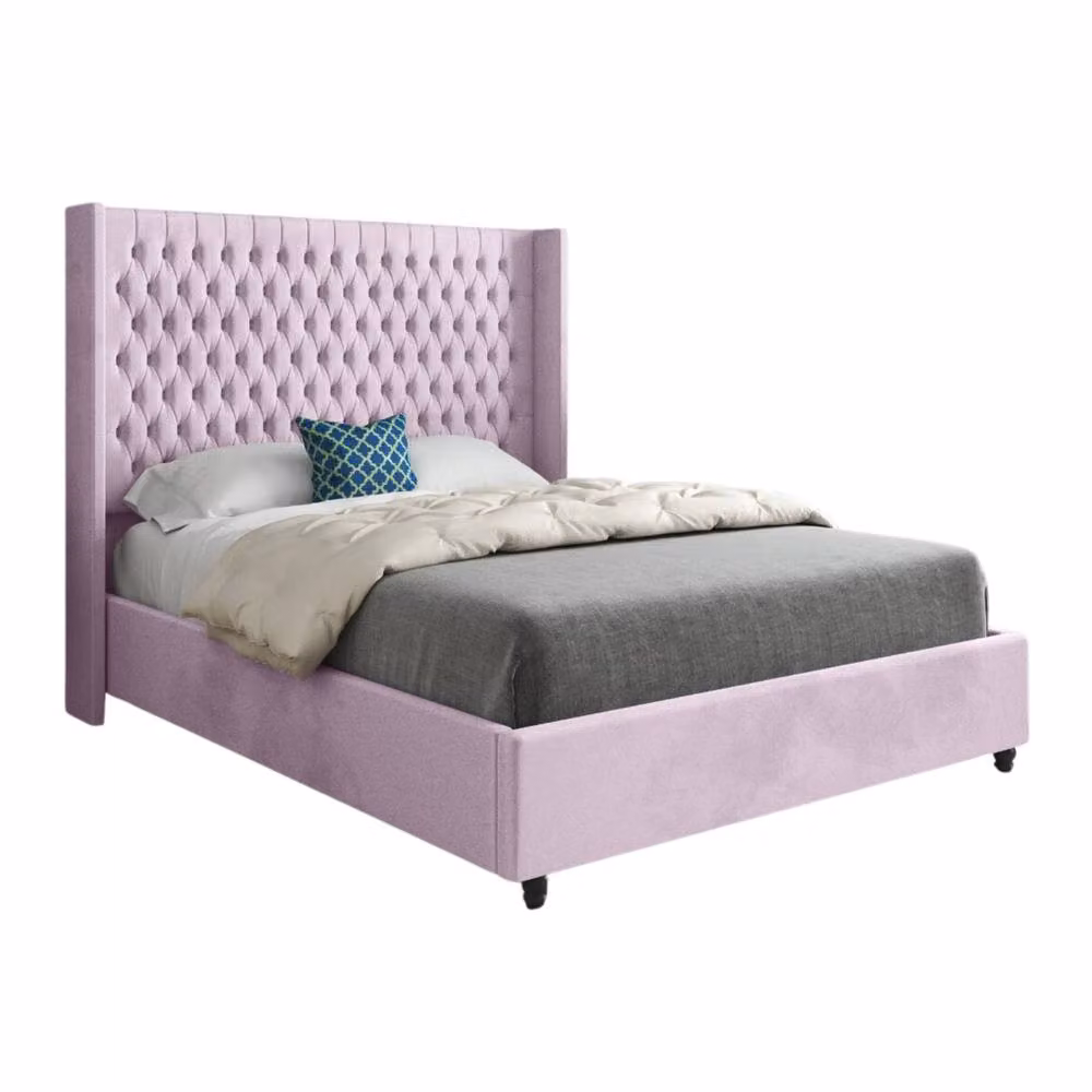 KDMD Welbury Winged Upholstered Pink Velvet Designer Bed Frame, Single, W: 90 cm, D: 200 cm – 2