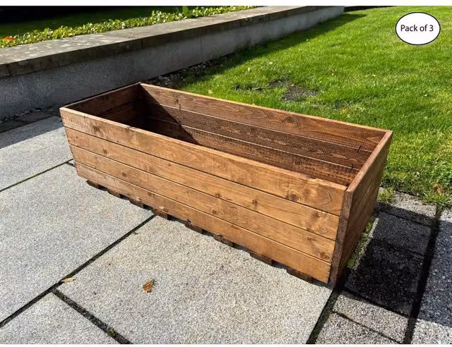 Charles Taylor Multi Pack of 3 Extra Large Open Berwick Trough Planters in Light Brown Wood – 1