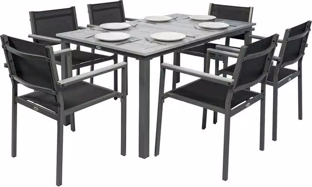 OUTSUNNY Garden Dining Set with Acacia Wood Table Top and Grey Stackable Chairs, W: 150 cm, D: 90 cm, H: 90 cm – 1