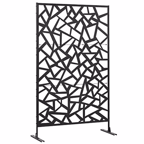 Outsunny Decorative Metal Garden Privacy Screen in Black, H 198.0 x W 122.0 x D 45.0 cm