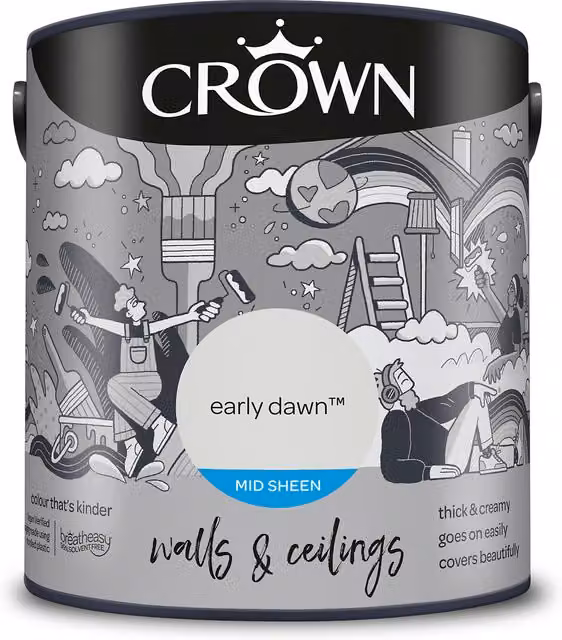 Crown Walls and Ceilings Mid Sheen Emulsion Grey 2.5l