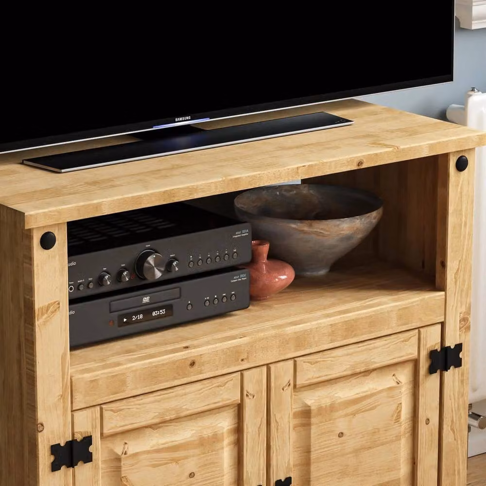 SPETLEK Rustic Solid Waxed Pine TV Cabinet Stand in Brown – 3