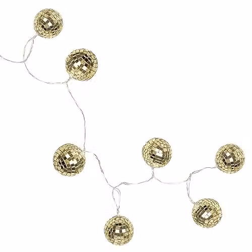 Talking Tables Gold Disco Ball LED String Lights with 10 Warm White Glass Spheres, Length: 1.6 m – 3