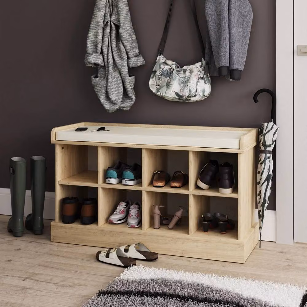 FORGEVIO Oak Shoe Bench with Storage Compartments in Brown – 4