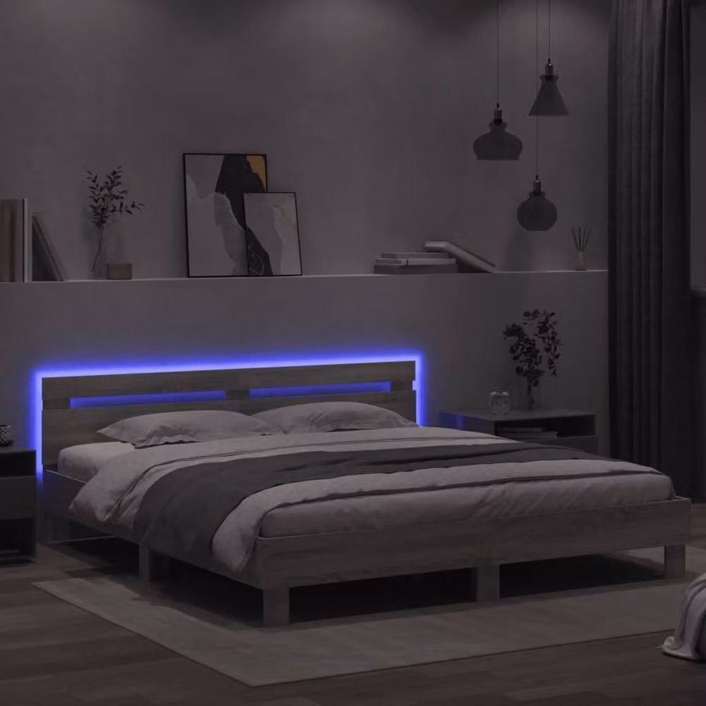 Berkfield Home Durable Super King Bed Frame with LED Under-Bed Lighting, Grey Sonoma, W/D/H: 180 x 200 x 185 cm – 4