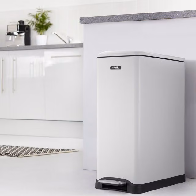Cooks Professional 50L Dual Compartment Recycle Pedal Bin with Soft Close, White Stainless Steel