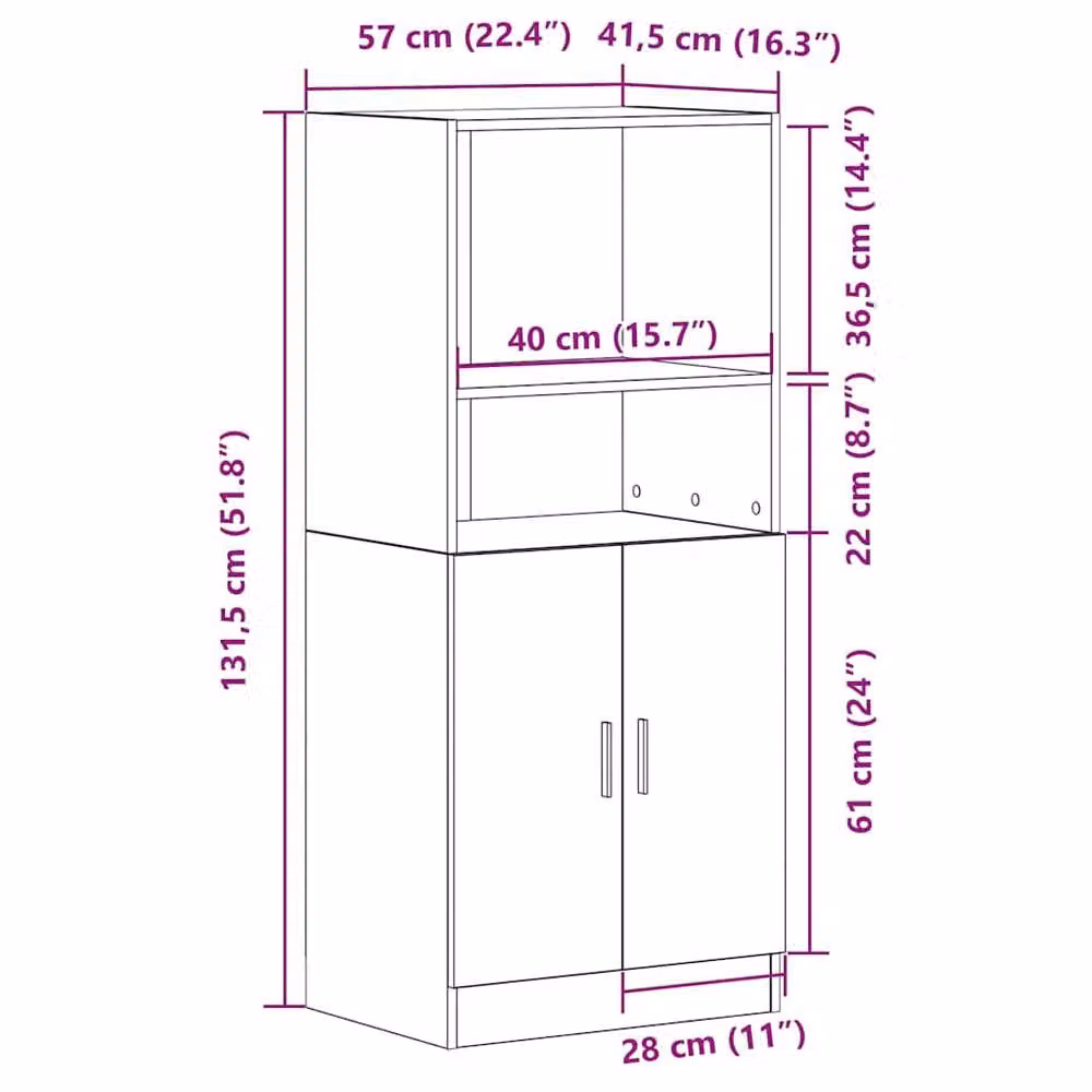 Berkfield Home Rustic Kitchen Cabinet in Brown, W/D/H: 57 x 41.5 x 131.5 cm – 5