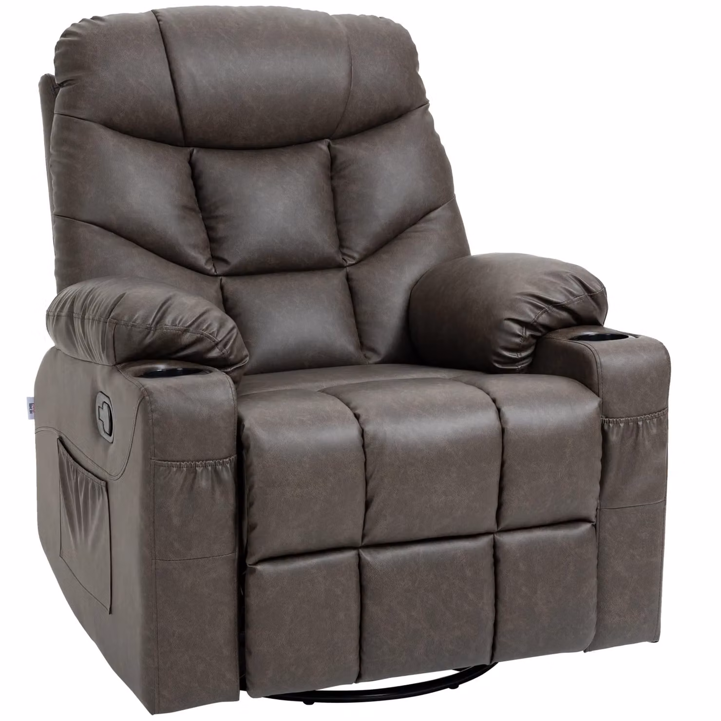 HOMCOM Brown Synthetic Leather Manual Recliner Chair with Footrest and Swivel Base – 3