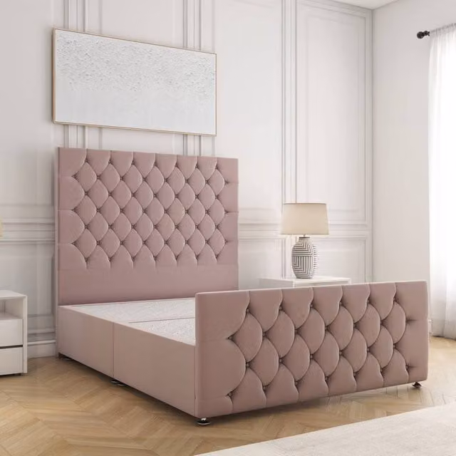 BSSPOKE Maya Divan Bed Set in Pink Plush Velvet with 54 inch Headboard, W/D/H: 90 x 190 cm