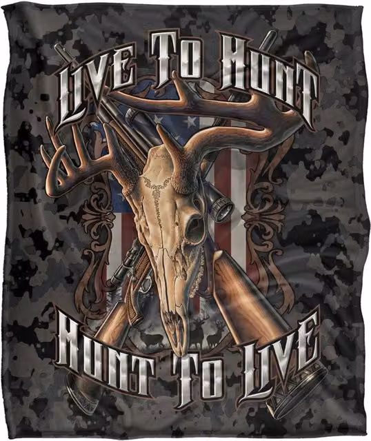 JQ Licensing RLE Live To Hunt Deer Skull Super Soft Fleece Throw Blanket, White, W/D/H: 152 x 127 cm – 6